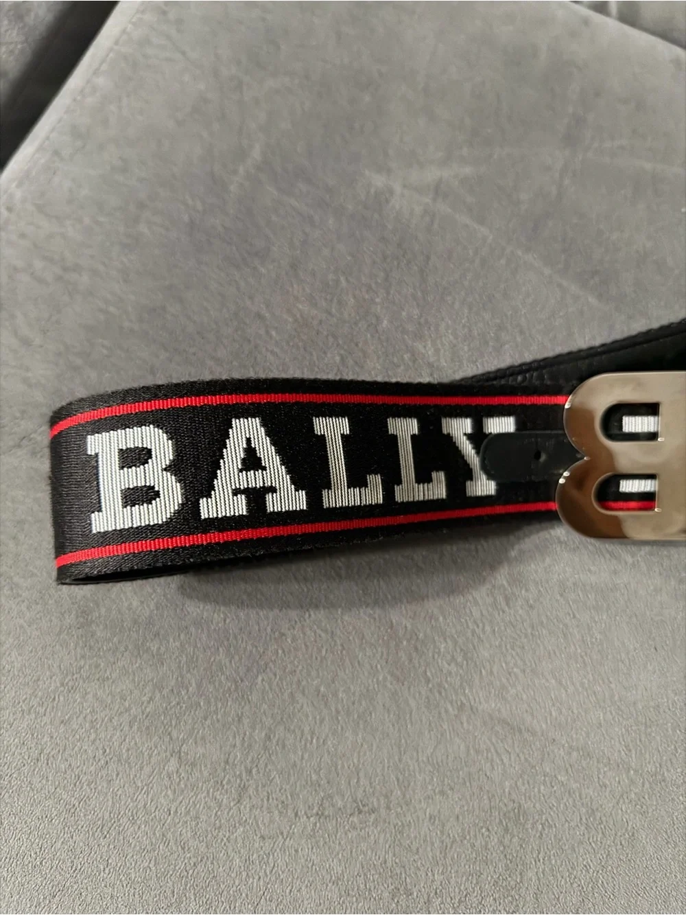 Bally Black Webbing Logo Belt with Gold Double-B Buckle
